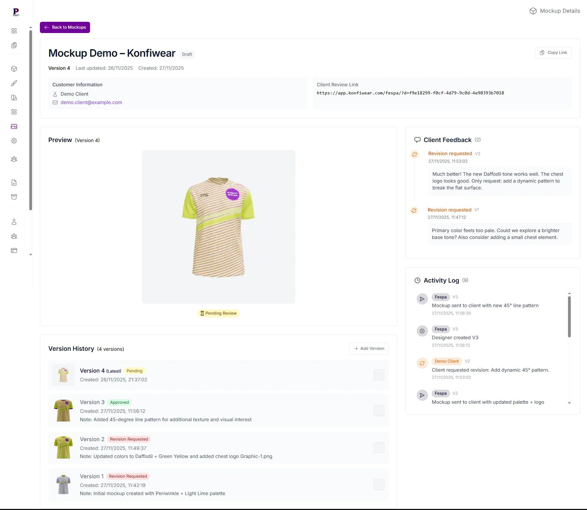 Mockup Approval Workflow in Konfiwear