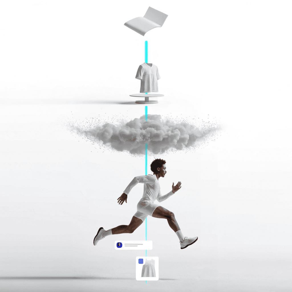 Fotorealistische 3D-kledingmockup gegenereerd vanuit productgegevens in Konfiwear