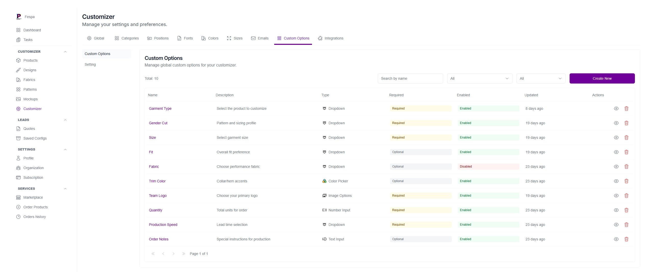 Konfiwear Custom Options Interface