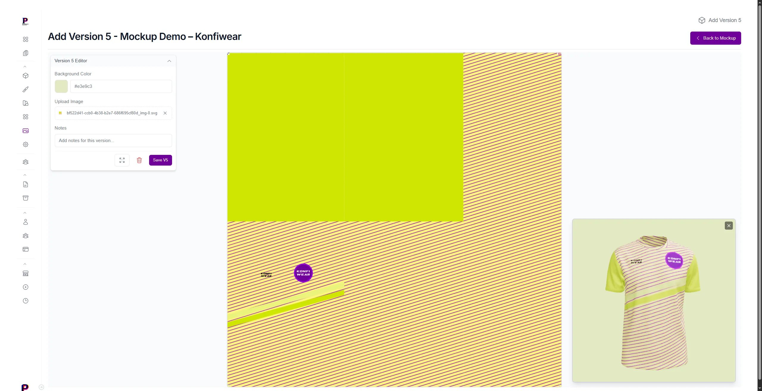 Mockup version editor with add new version functionality