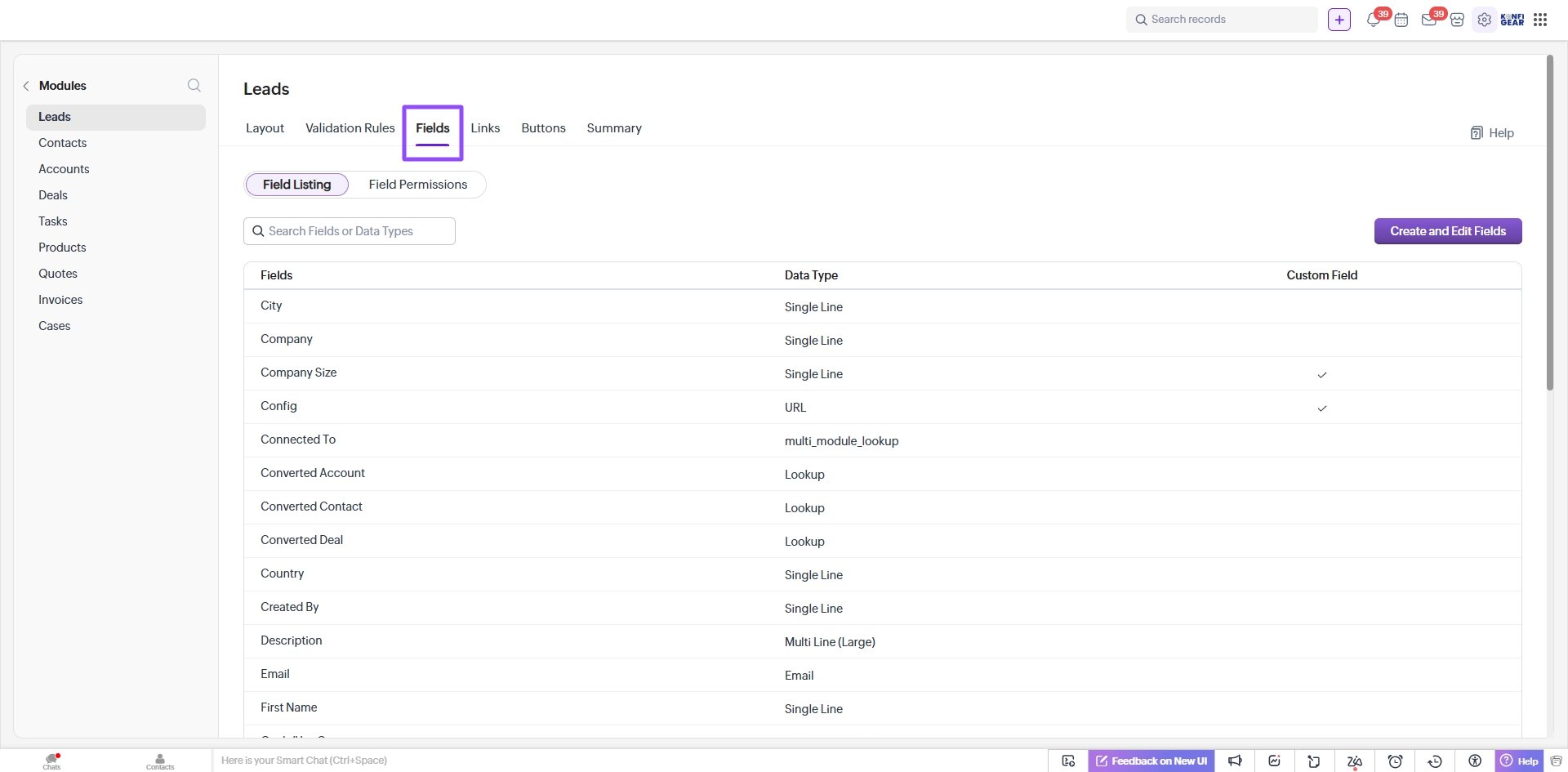 Zoho CRM Custom Field Creation