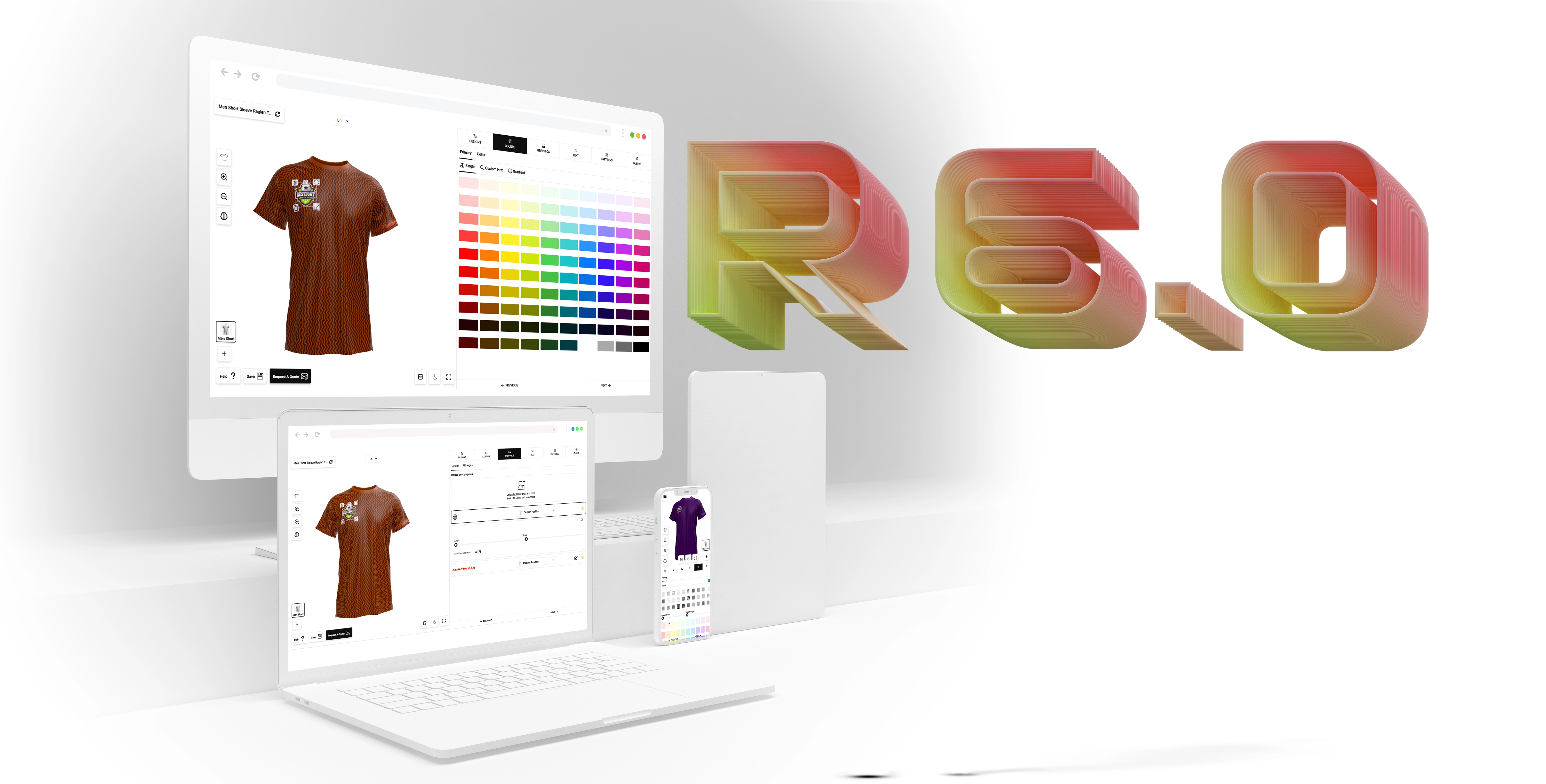 Konfiwear R6.0 — Negozi per le squadre, approvazione dei mockup ed esportazione di taglie multiple