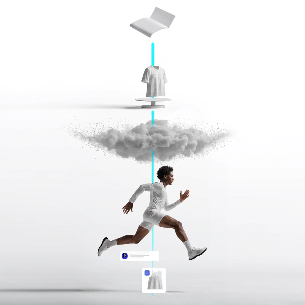 Fotorealistische 3D-kledingmockup gegenereerd vanuit productgegevens in Konfiwear