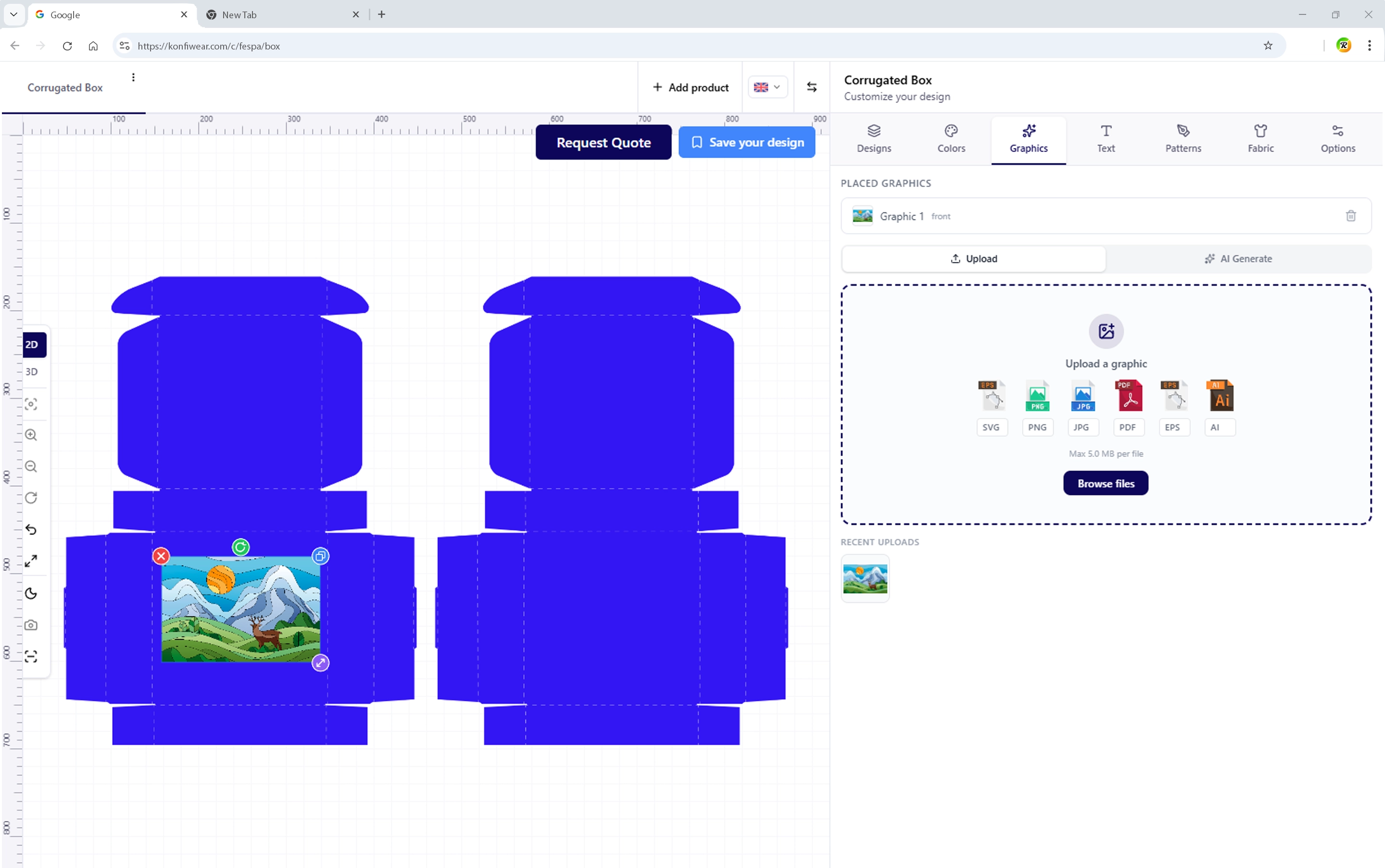 3D packaging configurator — buyers visualize branded boxes, labels, and mailers in real time
