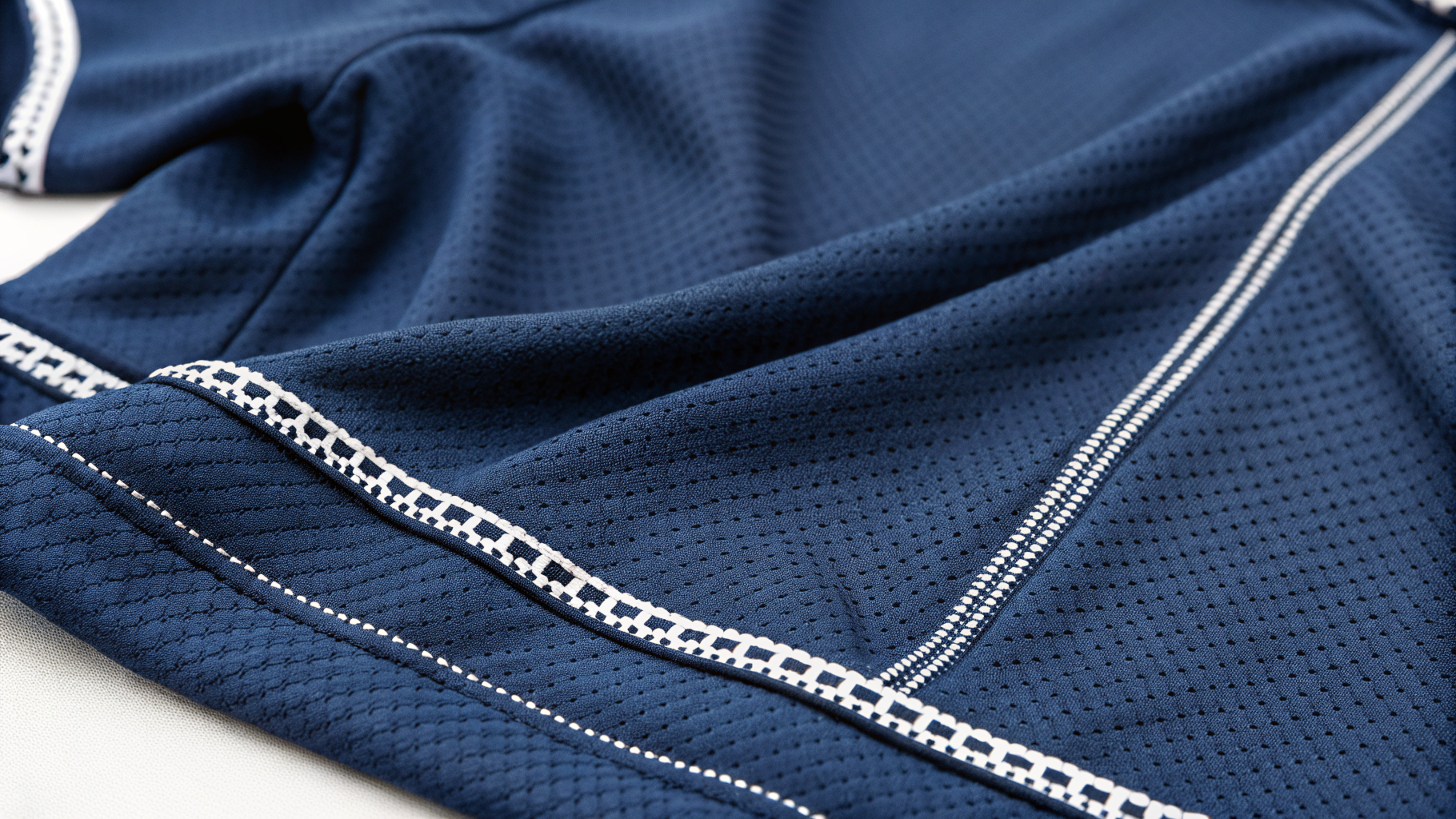 Cover Chain Bottom Chain Finish close-up on navy cycling jersey