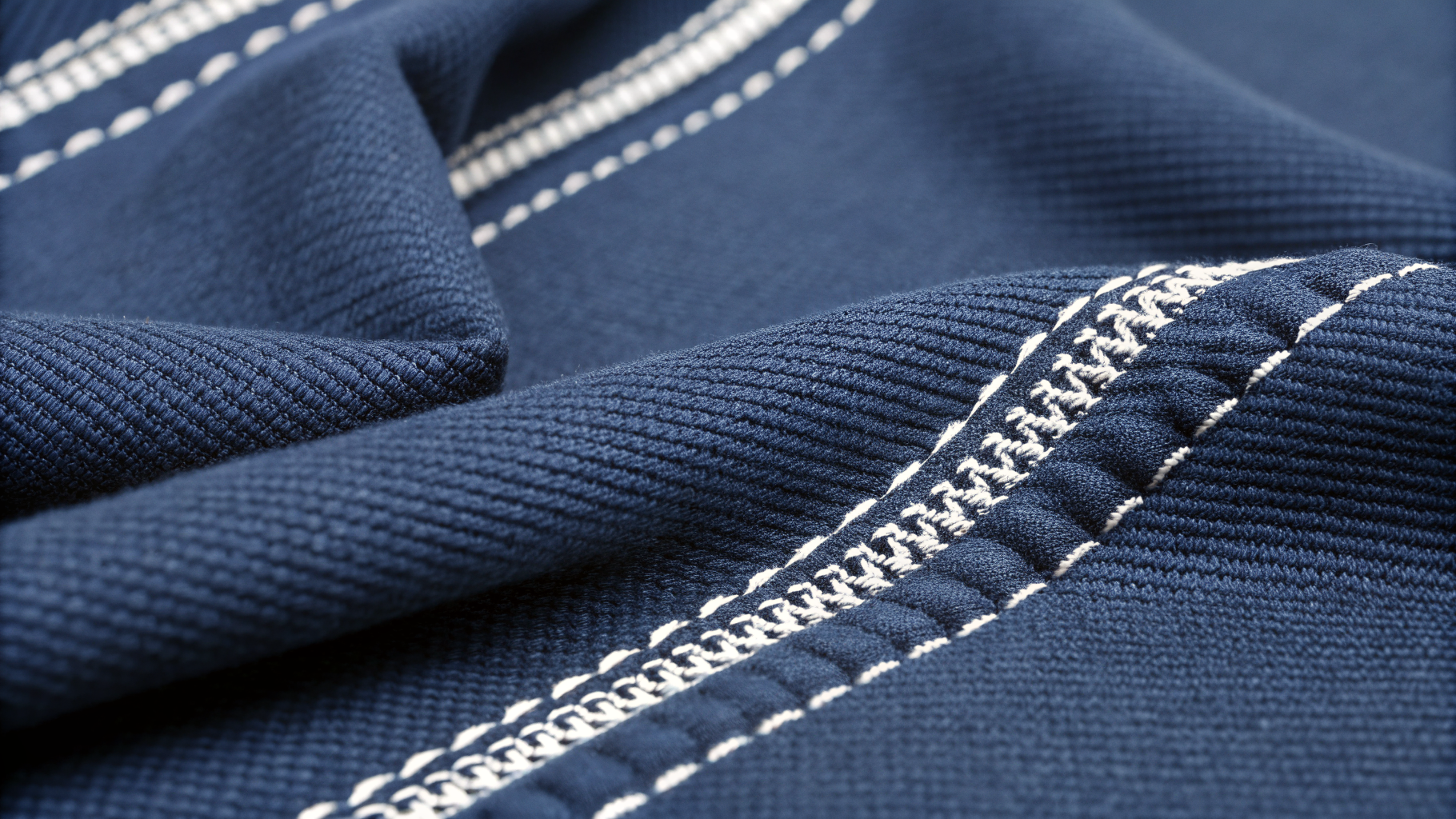 Double Chainstitch close-up on navy sportswear fabric