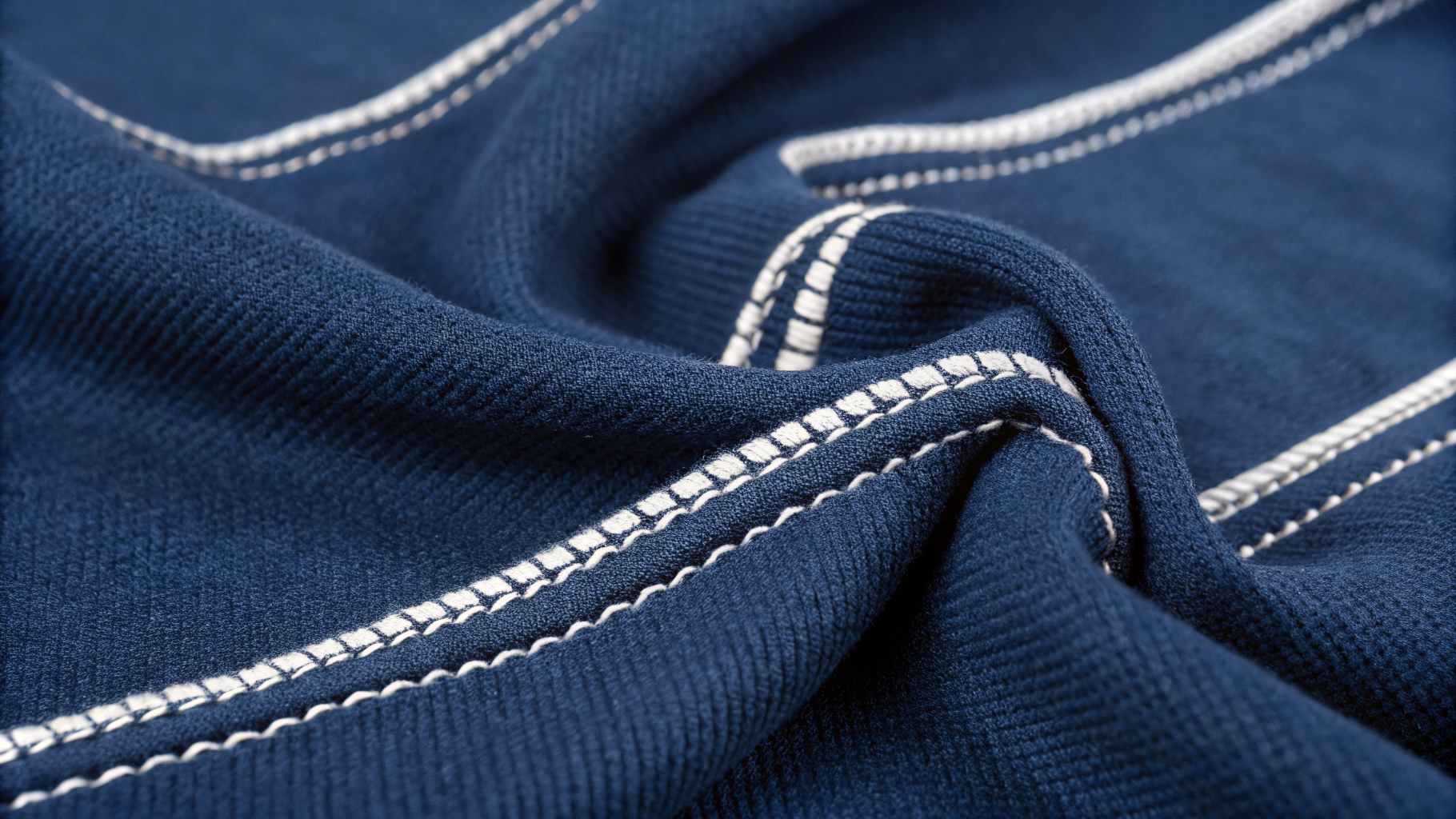 Feed-Off-Arm Chainstitch close-up on navy sportswear fabric