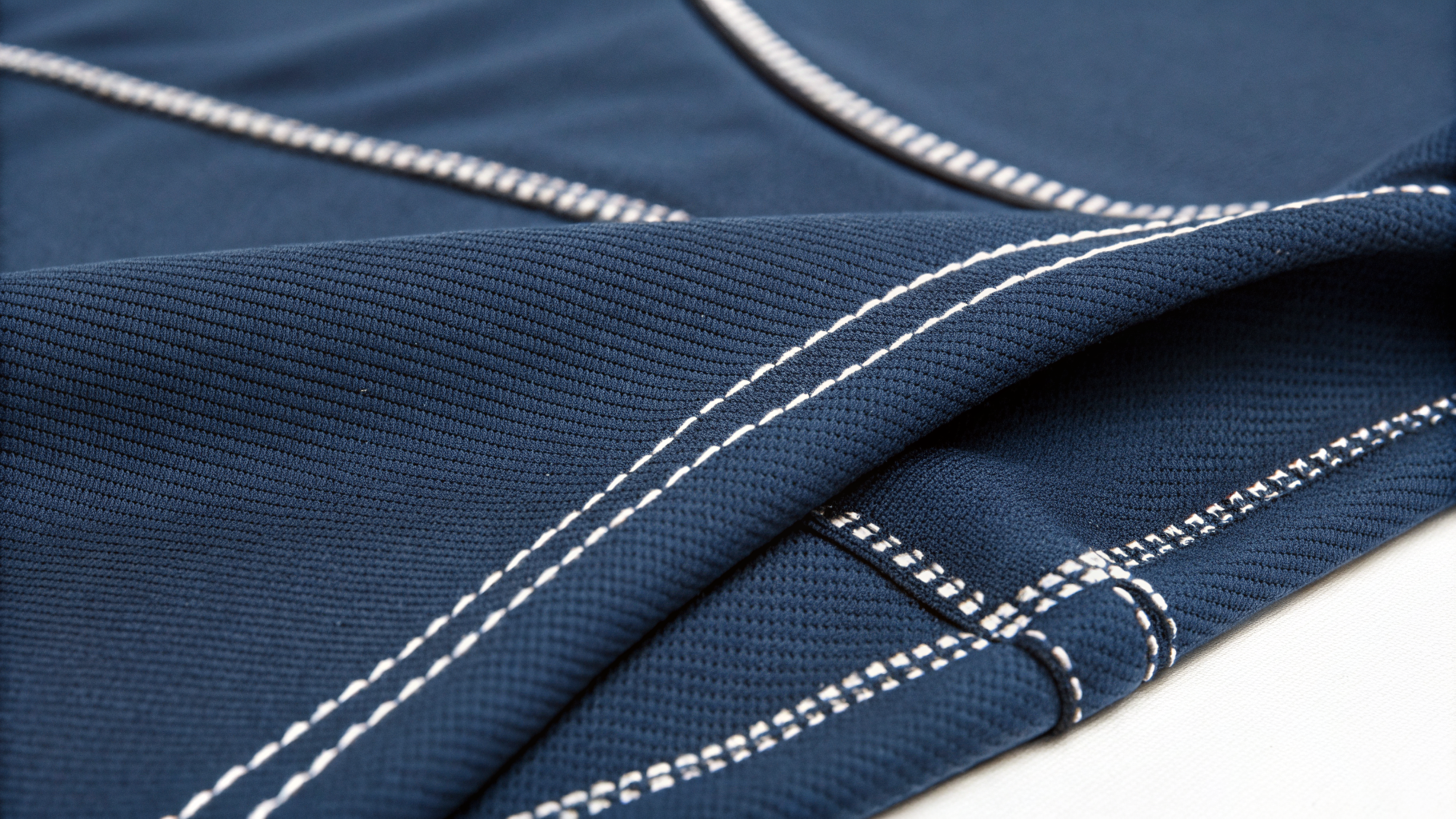 Flatlock Stitch close-up on navy sportswear fabric
