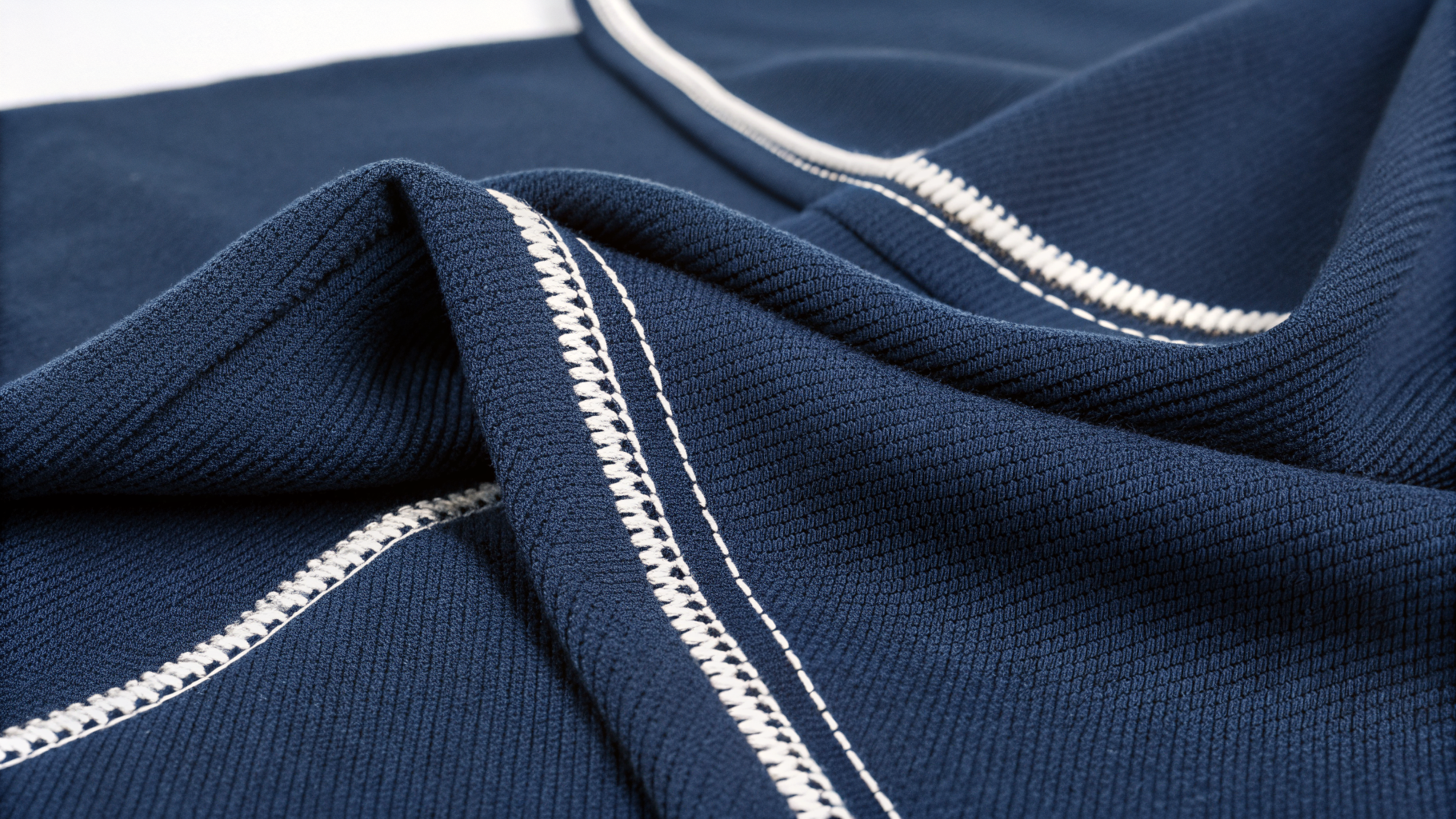 Four-Thread Overlock close-up on navy sportswear fabric