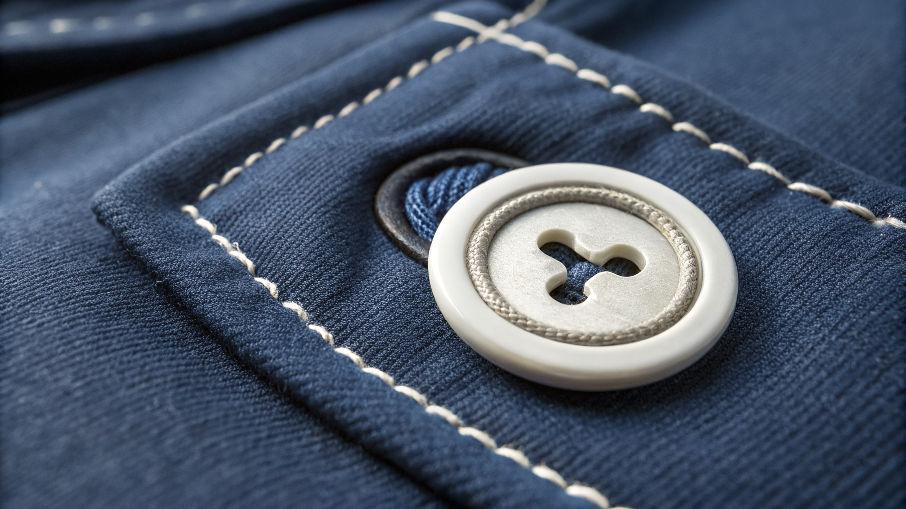Keyhole Buttonhole close-up on navy sportswear fabric