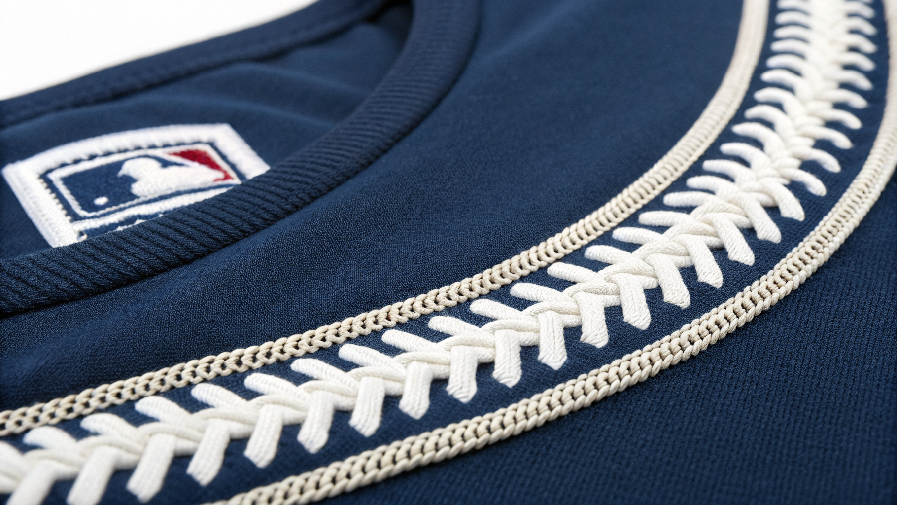 Merrow Edge Stitch close-up on navy sportswear fabric