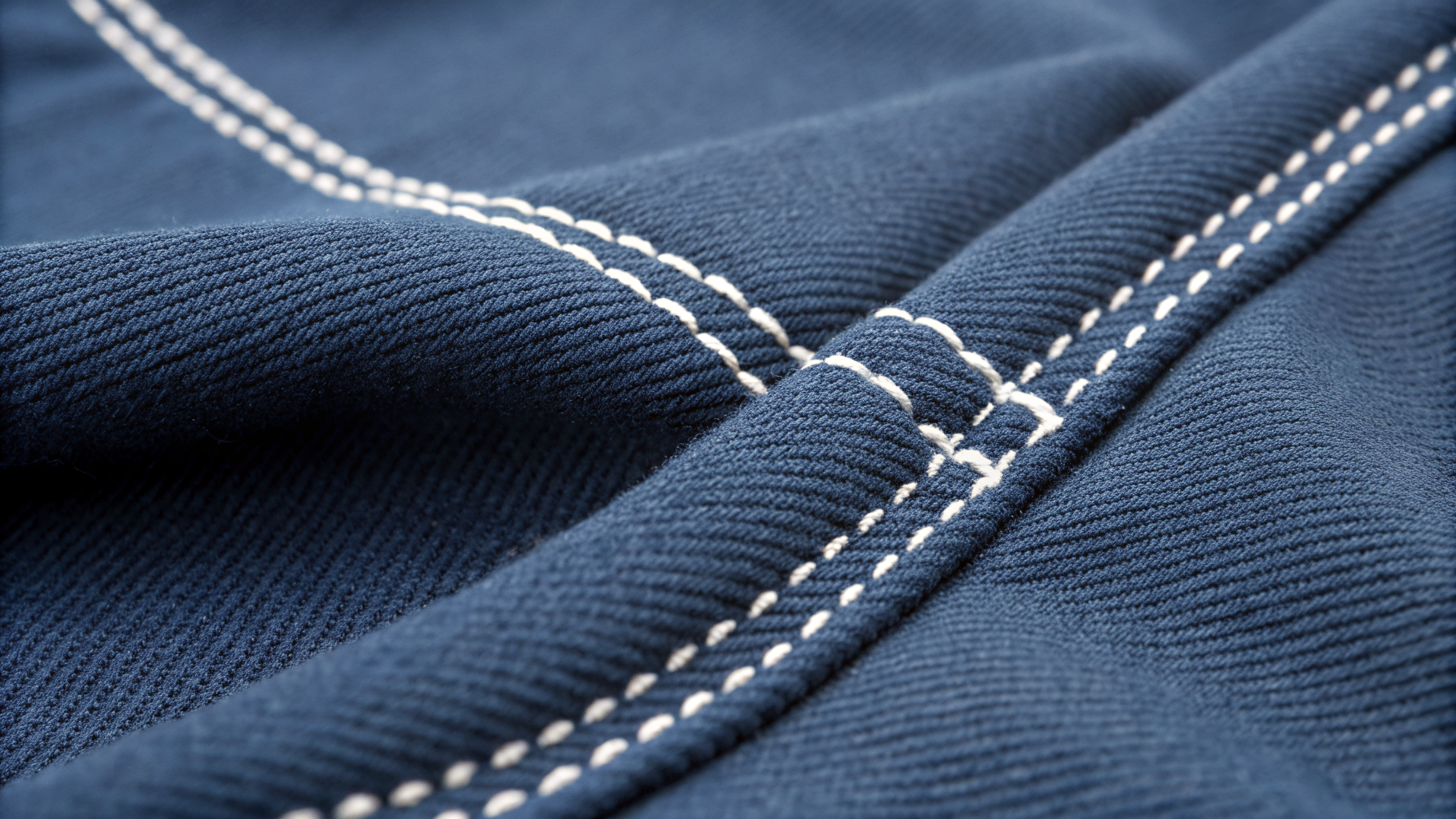 Mock Safety Stitch close-up on navy sportswear fabric
