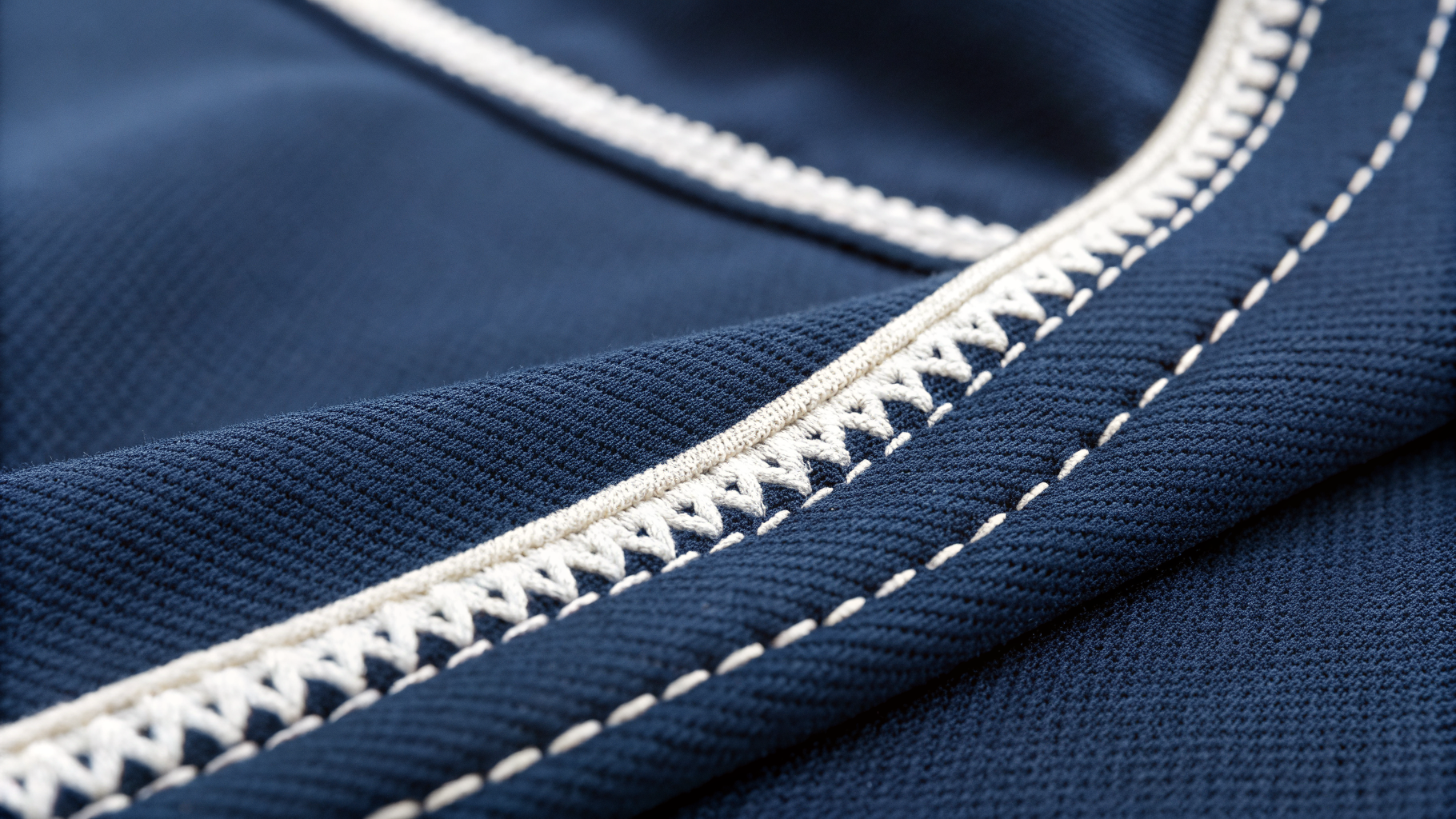 Satin Stitch close-up on navy sportswear fabric