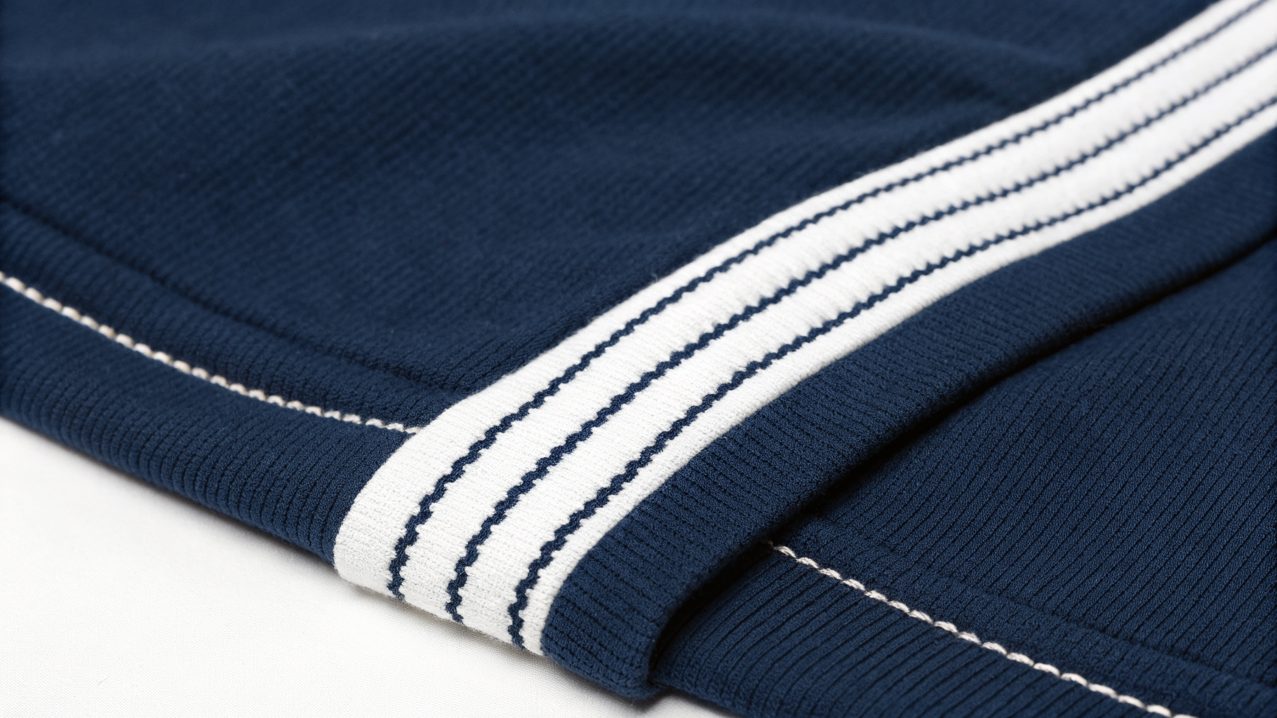 Twin-Needle Hem Stitch close-up on navy sportswear fabric