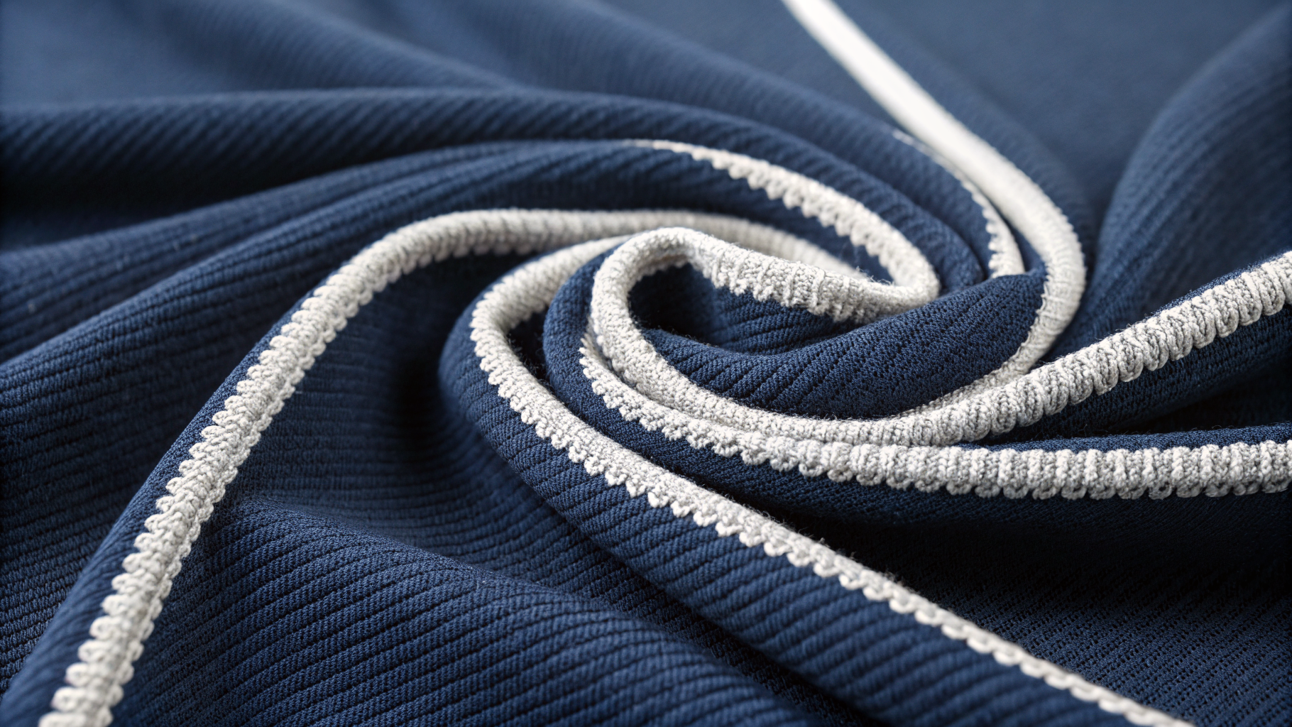 Two-Thread Overlock close-up on navy sportswear fabric