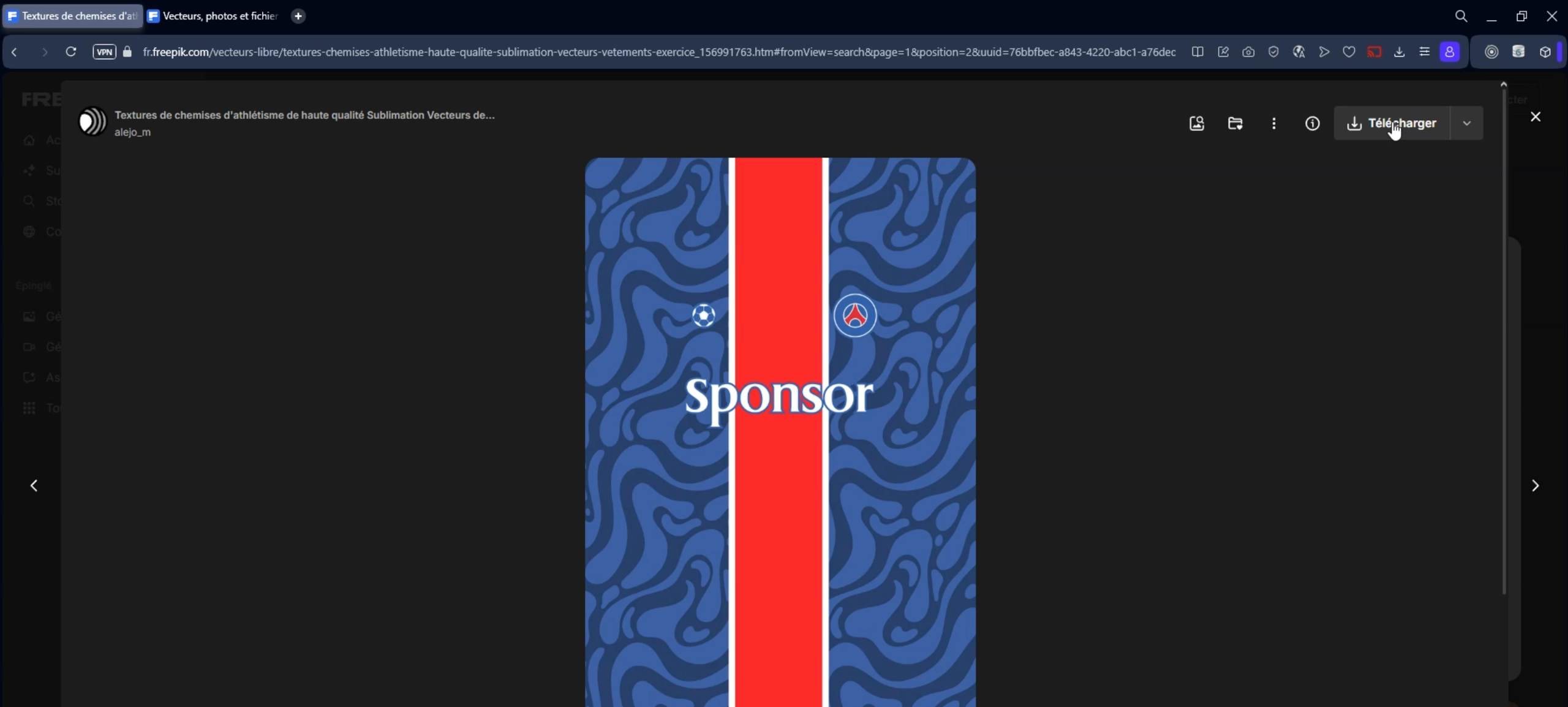 Freepik design asset showing sports jersey layout with red stripes and blue patterns