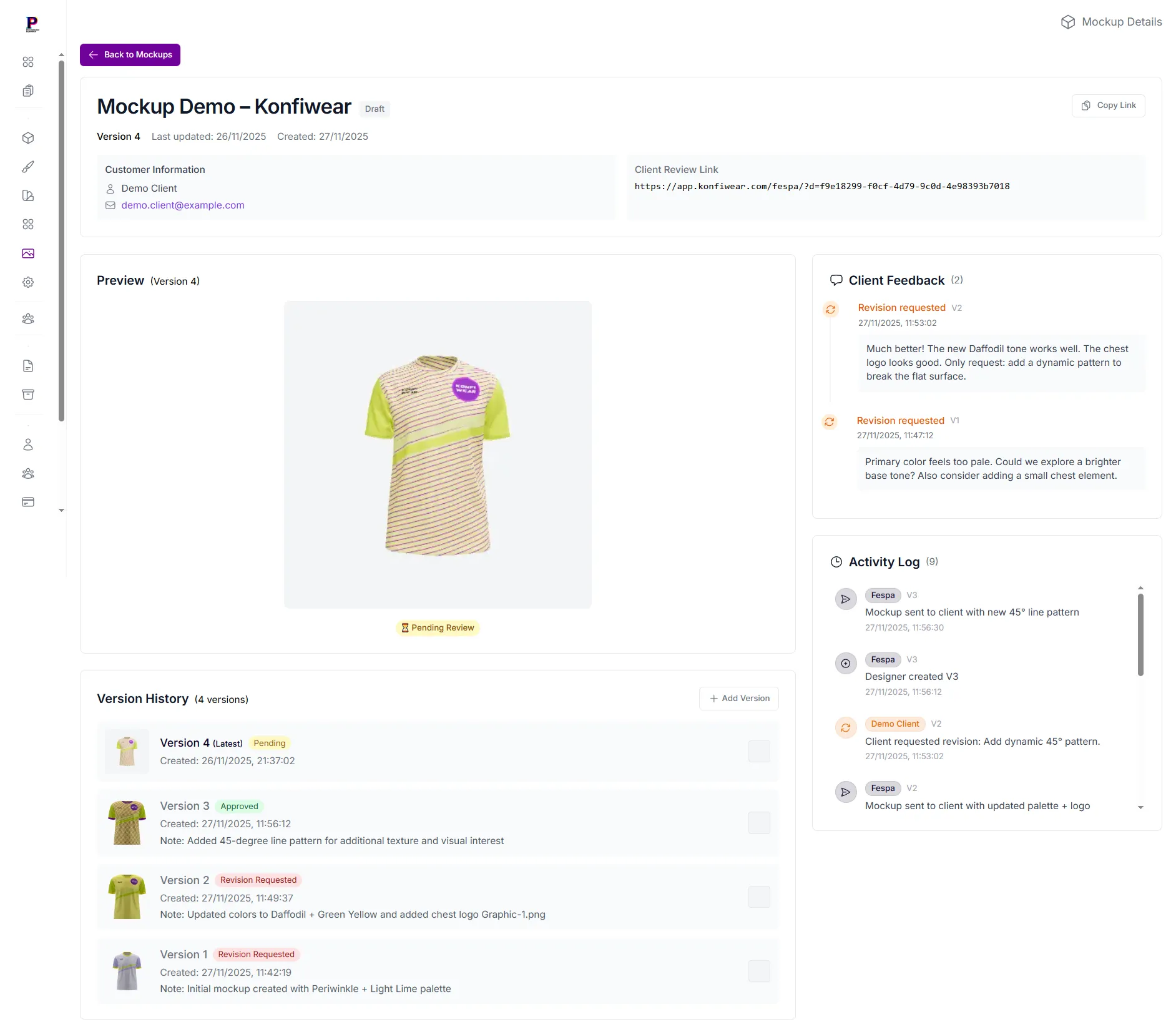 Mockup Approval Workflow in Konfiwear