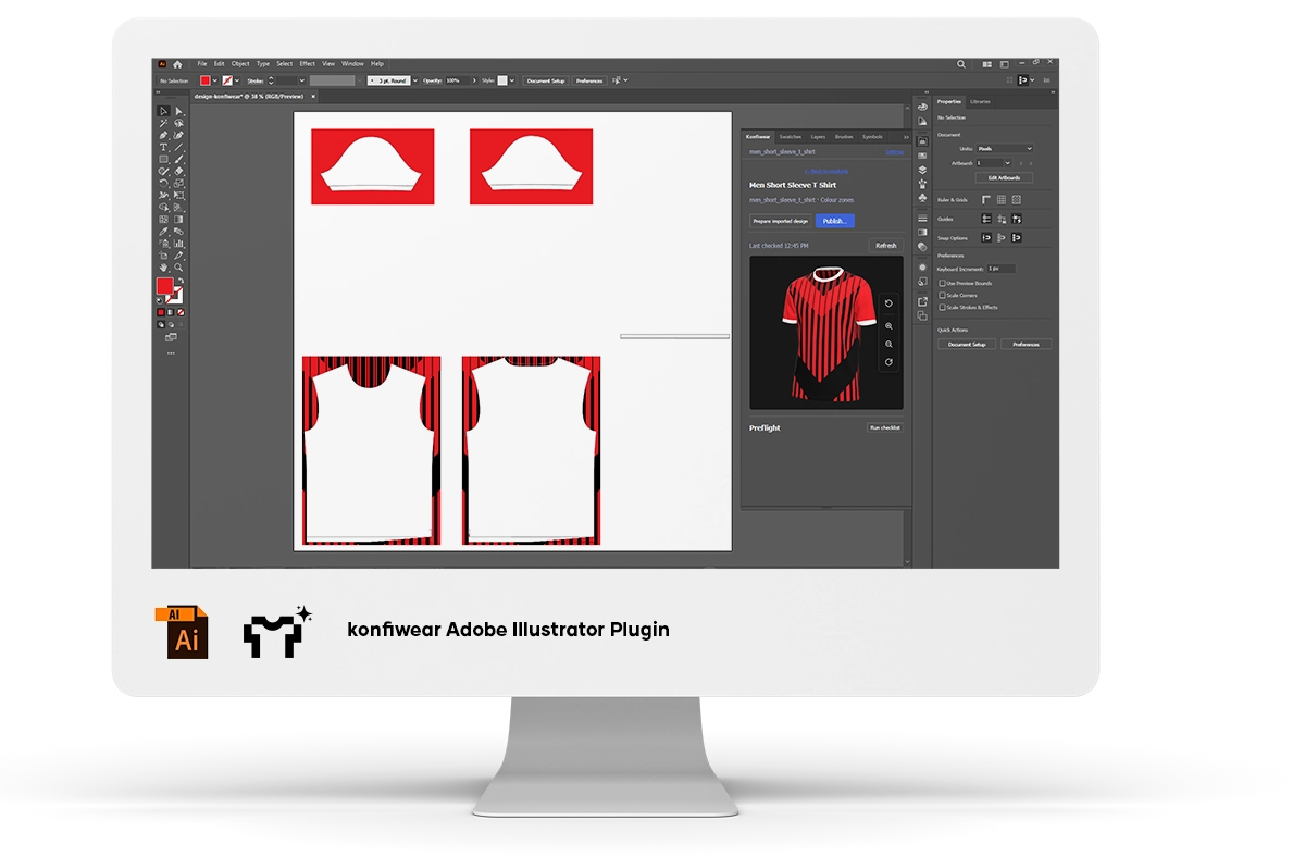 Konfiwear plugin for Adobe Illustrator showing a live product preview