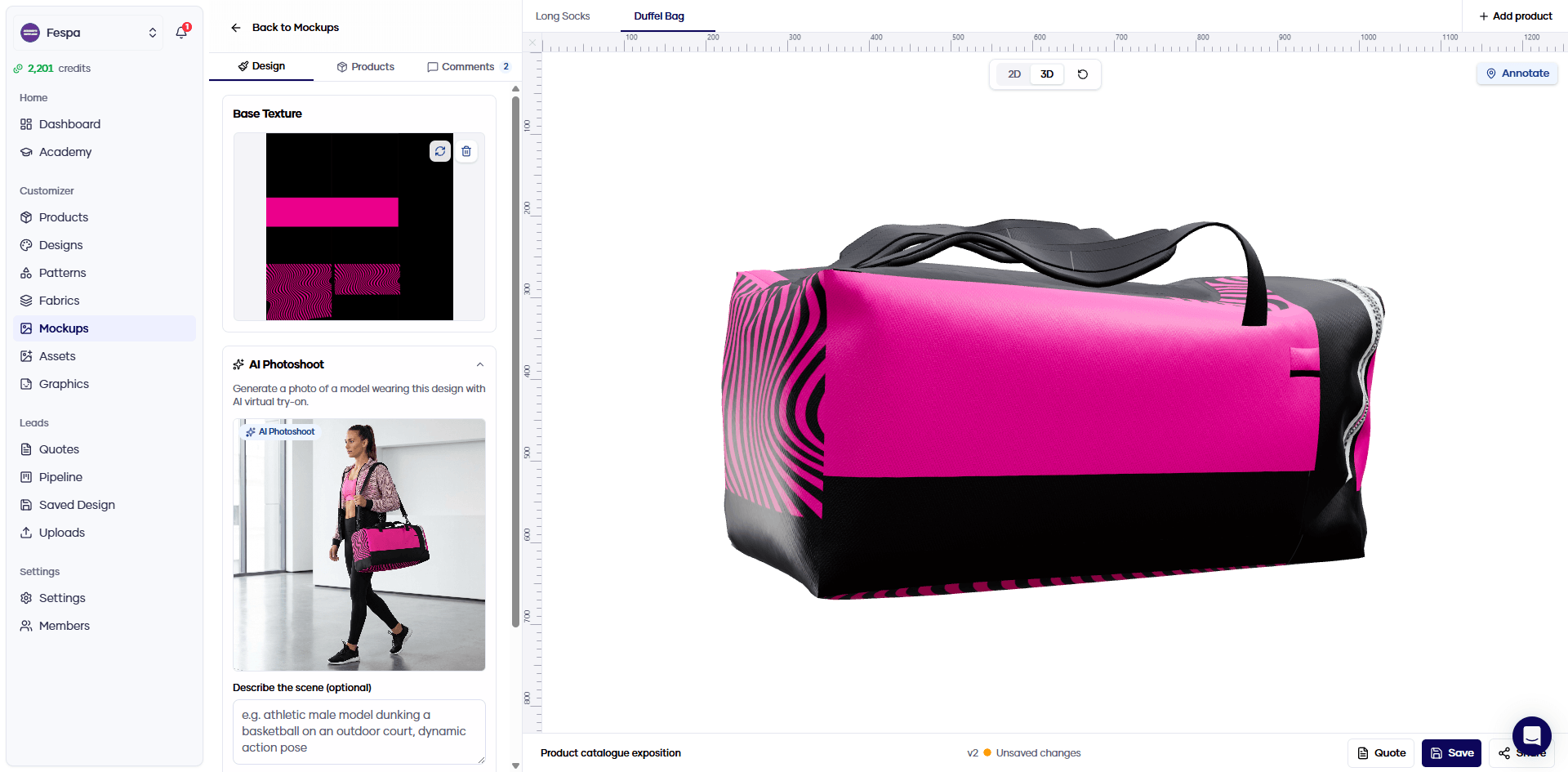 AI Photoshoot generating a styled mockup photo in Mockup Studio