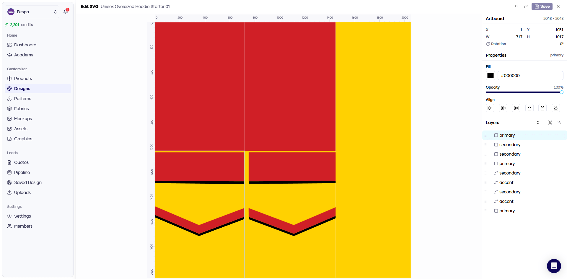 Konfiwear SVG design editor with layers panel